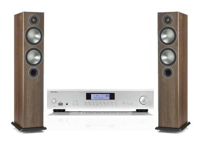 Monitor Audio Bronze 5 Floorstanding Speaker with Rotal A12 Integrated Amp (Silver)