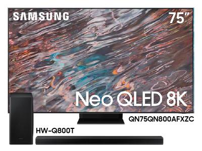 Samsung 75" QN75QN800AFXZC 8K Flat Neo QLED LCD TV And  3.1.2 Channel Soundbar HW-Q800T/ZC